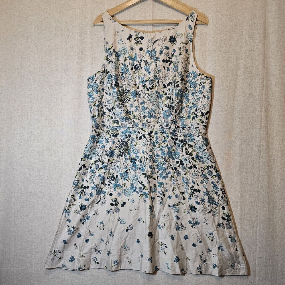 Loft Outlet Women's Dress Size 14 Light Grey Blue Floral Knee Length Daisy